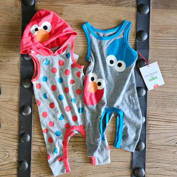 Isaac Mizrahi Sesame Street Infant 2 piece Elmo Cookie Monster Romper sz 0-3M - Picture 1 of 3